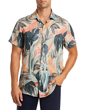 Rodd & Gunn Edwin Street Leaf Print Short Sleeve Linen Button-up Shirt In Tropical