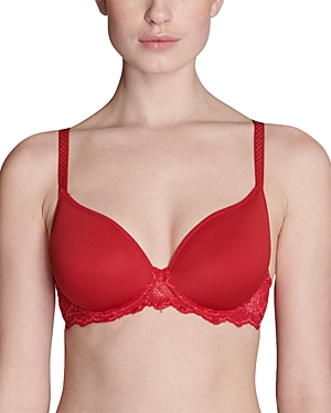 Simone Perele Caresse 3d Plunge Lace Underwire Bra In Tango Red