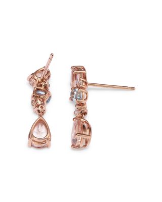 Morganite, Aquamarine, & Diamond Drop Earrings in 14K Rose Gold