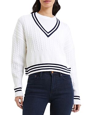 Shop French Connection Babysoft Cable Knit V Neck Sweater In Winter White