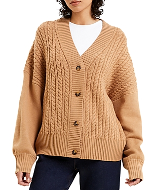 French Connection Babysoft Cable Knit Cardigan In Camel