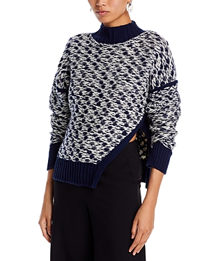 Shop 3.1 Phillip Lim / フィリップ リム Wool Float Jacquard Cutaway Sweater In Navy/ivory