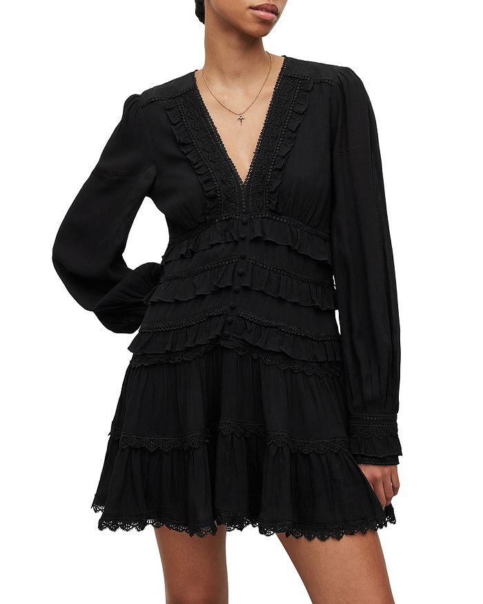 ALLSAINTS Zora Lace Trim Ruffle Mini Dress | Bloomingdale's