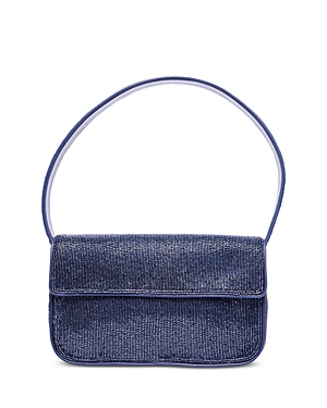 Shop Staud Tommy Beaded Shoulder Bag In Navy/silver