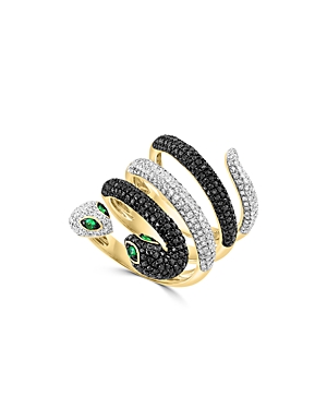 Bloomingdale's Tsavorite, Black & White Diamond Snake Ring In 14k Yellow Gold In Black/white