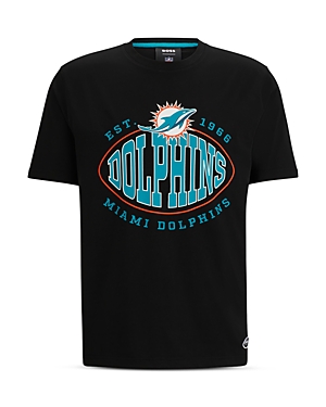 Shop Hugo Boss Nfl Miami Dolphins Cotton Blend Graphic Tee In Black