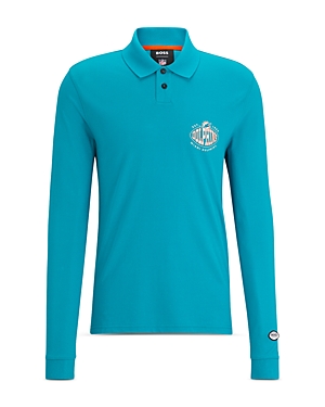 Hugo Boss Boss X Nfl Long-sleeved Polo Shirt With Collaborative Branding In Open Green