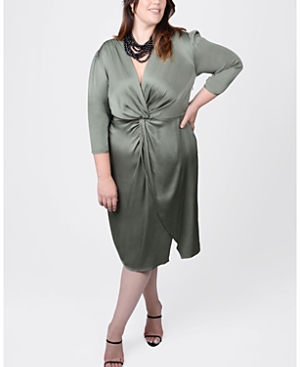 Shop Mayes Nyc Elvie Knot Waist Dress In Olive Green
