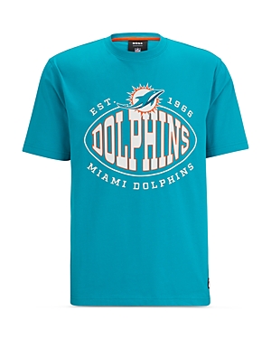 Hugo Boss Boss X Nfl Stretch-cotton T-shirt With Collaborative Branding In Open Green