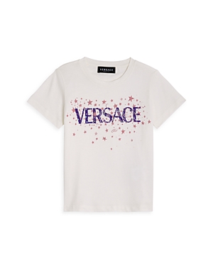 Shop Versace Girls' Glitter Star Logo Tee - Little Kid In White+multi