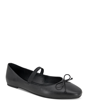 Shop Kenneth Cole Women's Myra Square Toe Slip On Ankle Strap Flats In Black Leather
