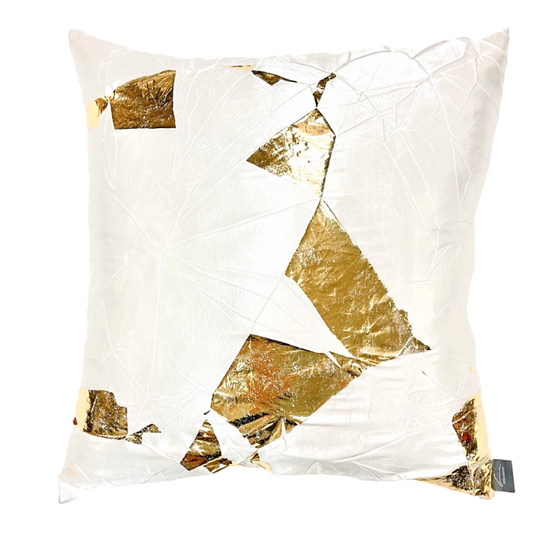 Aviva Stanoff Gold Facet Ivoire Hand-Painted Silk Pillow, 20 x 20