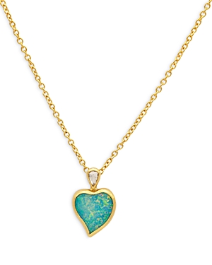 18 & 24K Yellow Gold Romance Australian Opal & Diamond Heart Pendant Necklace, 16-18