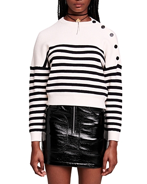 Shop Maje Marino Striped Sweater In Ecru/ Black