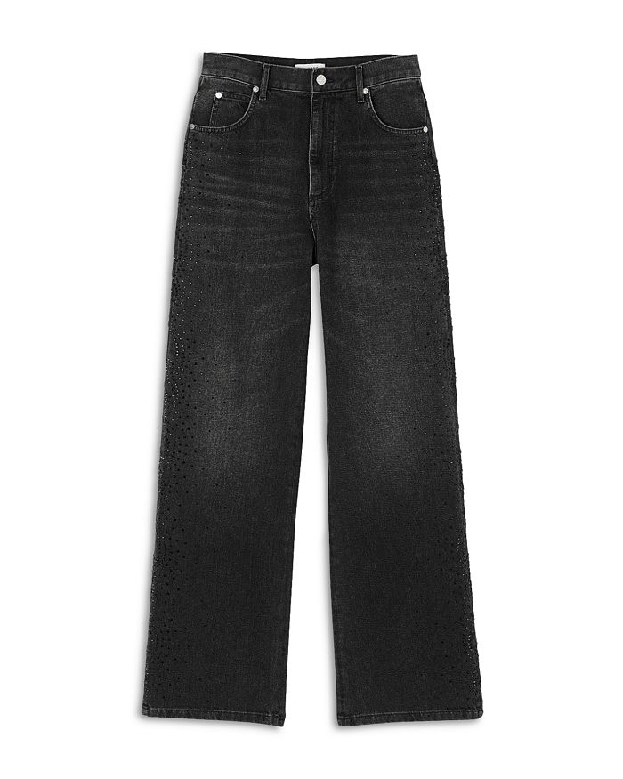 Sandro Starmania High Rise Embellished Jeans in Black | Bloomingdale's
