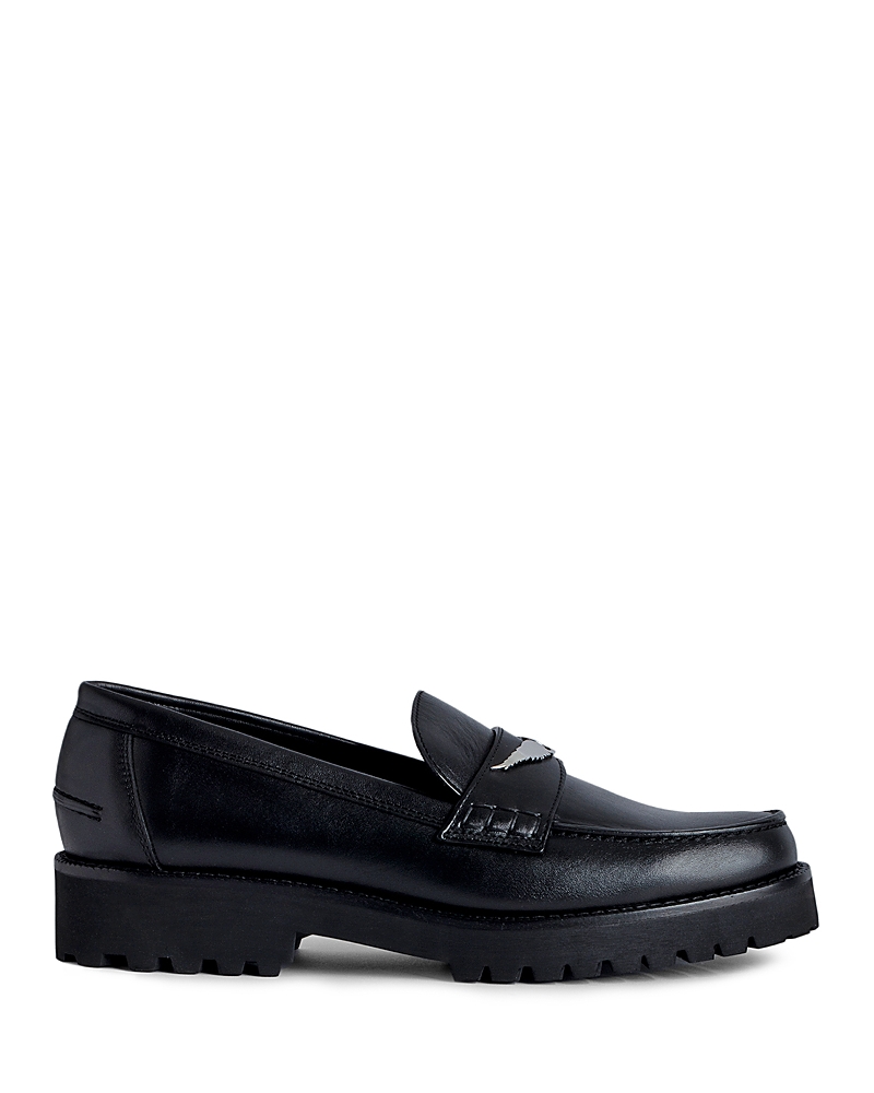 Zadig & Voltaire Wings-plaque Leather Loafers In Noir