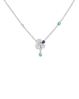 Miseno Jewelry - 18K White Gold Ischia Blue Sapphire, Emerald, & Diamond Flower Pendant Necklace, 18"