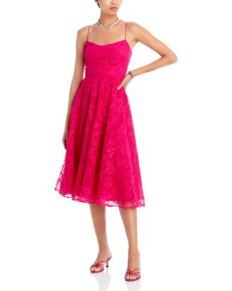 ML Monique Lhuillier Pink floral  Tulle Midi Dress