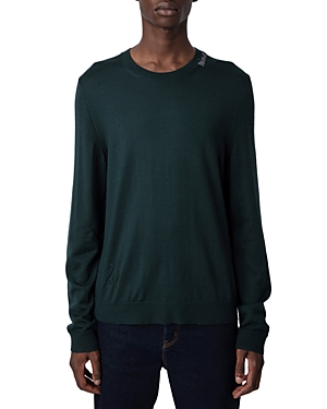Shop Zadig & Voltaire Kennedy Merino Wool Crewneck Sweater In Vert De Gris