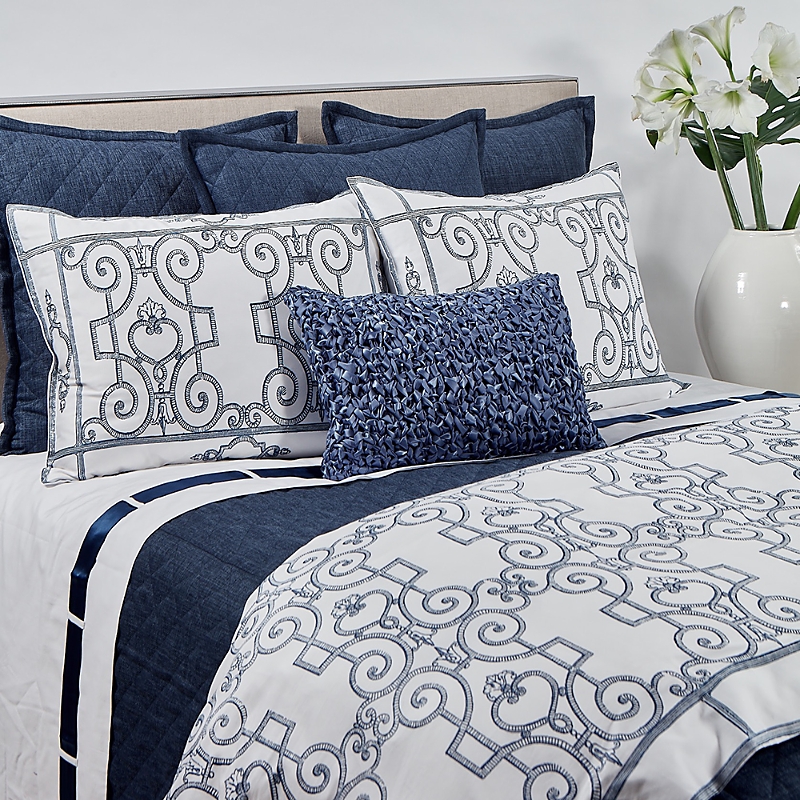 Ann Gish Faux Linen Coverlet Set, Queen In Indigo