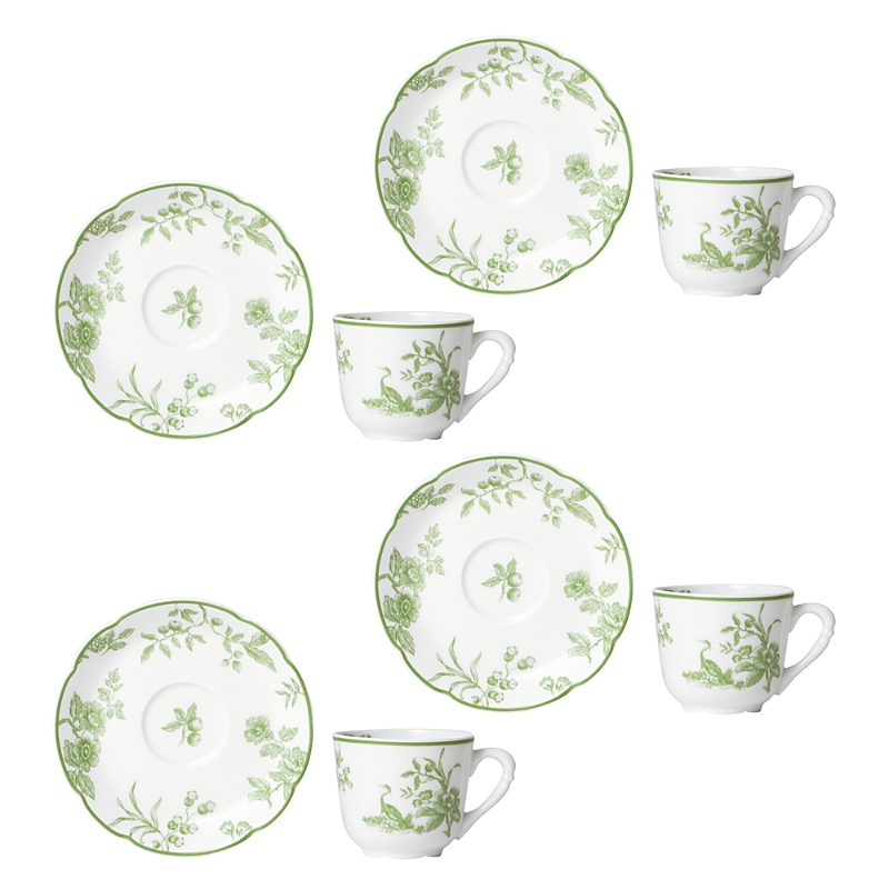 BERNARDAUD ALBERTINE ESPRESSO CUP & SAUCER, SET OF 4