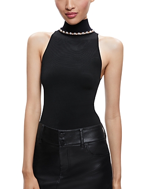 Shop Alice And Olivia Annalee Faux Pearl Embellished Sleeveless Top In Black