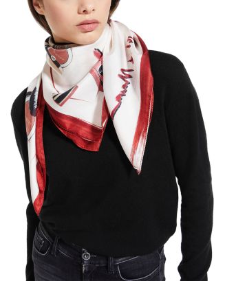 Saint Laurent Lip-Print Large Wool Stole Scarf