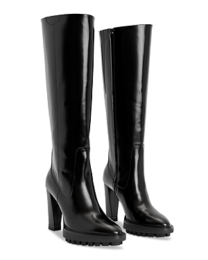 Shop Allsaints Women's Harlem Almond Toe Tall High Heel Platform Boots In Black Shine
