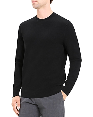 Shop Theory Datter Stretch Textured Crewneck Sweater In Black