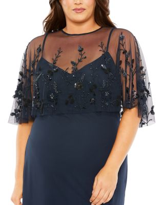  Plus Embellished Cape Sleeveless  Gown