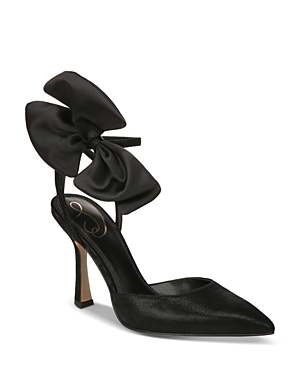 Shop Sam Edelman Women's Halie Ankle Strap Bow High Heel Pumps In Black