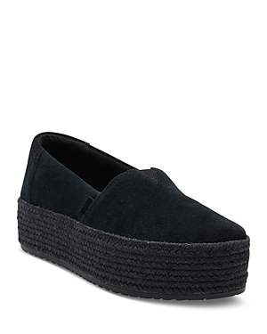 Toms Women's Valencia Platform Espadrille Flats In Black/black Suede