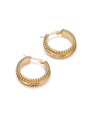Polished Rope Edged Huggie Hoop Earrings in 14K Yellow Gold