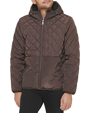 Kenneth Cole Men's Diamond Quilted Hooded Jacket In Chocolate