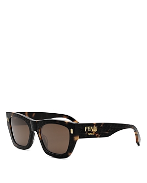 Shop Fendi Roma Rectangular Sunglasses, 53mm In Havana/brown Solid