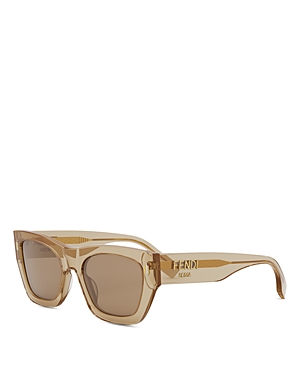 Shop Fendi Roma Rectangular Sunglasses, 53mm In Beige/brown Solid