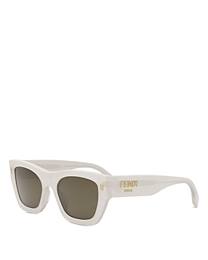 Shop Fendi Roma Rectangular Sunglasses, 53mm In White/brown Solid