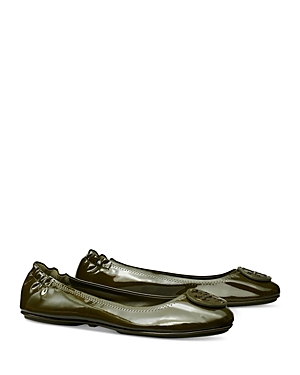 Tory Burch Women's Minnie Double T Travel Leather Ballet Flats In Leccio