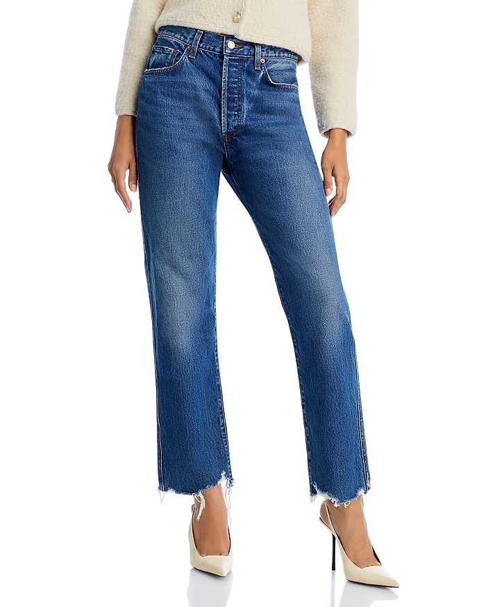AGOLDE Cotton Pinched Waist High Rise Straight Jeans in Swindle ...