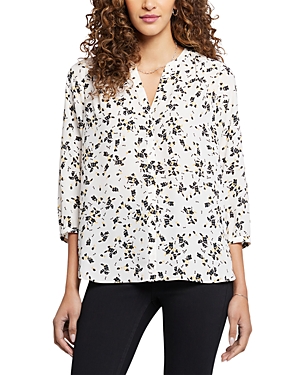 Shop Nydj Three Quarter Sleeve Printed Pintucked Back Blouse In Sugarville