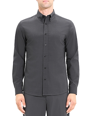 Theory Hugh Wool Blend Slim Fit Dress Shirt In Medium Charcoal