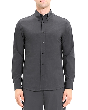 Shop Theory Hugh Wool Blend Slim Fit Dress Shirt In Medium Charcoal