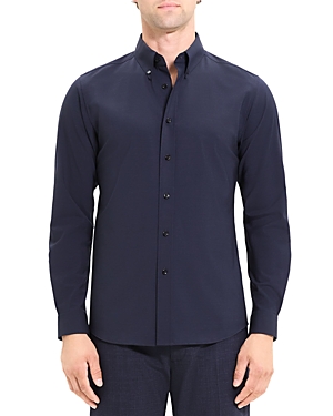 Theory Hugh Wool Blend Slim Fit Dress Shirt In Navy