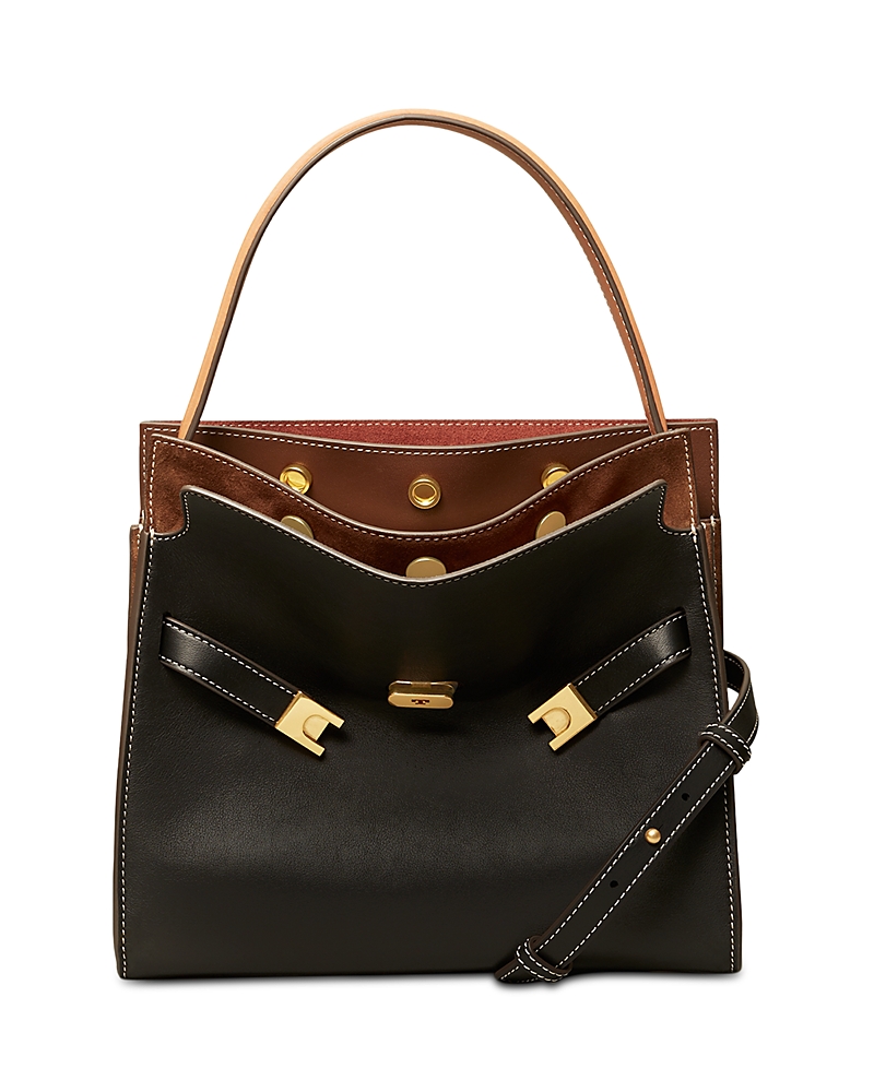 Tory Burch Lee Radziwill Leather Double Bag In Black