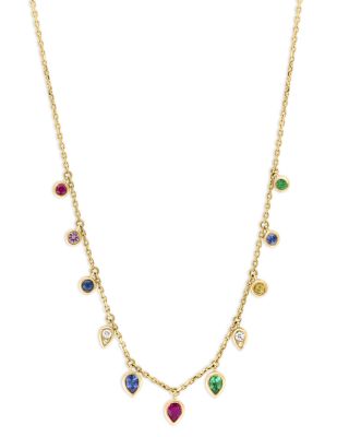 Bloomingdale's Fine Collection - Rainbow Sapphire & Diamond Bezel Necklace in 14K Yellow Gold, 18"