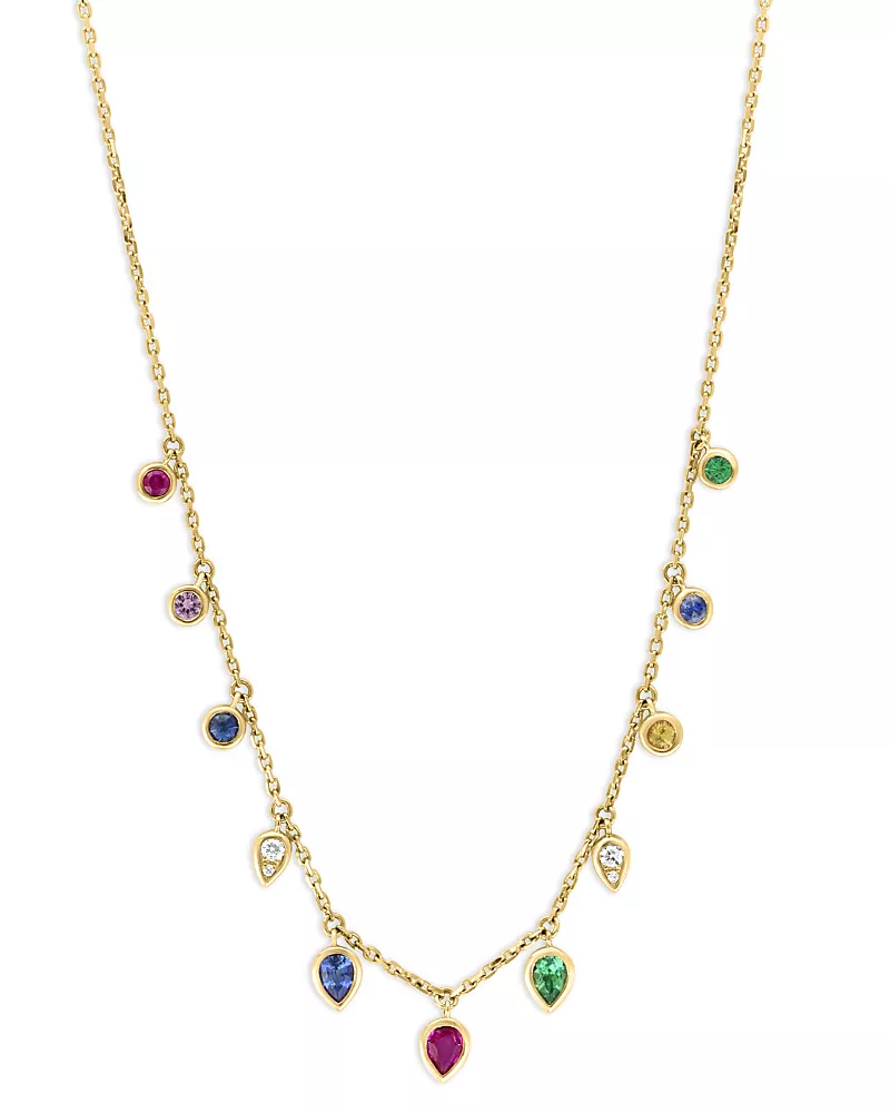 Bloomingdale's Fine Collection Rainbow Sapphire & Diamond Bezel Necklace in 14K Yellow Gold, 18