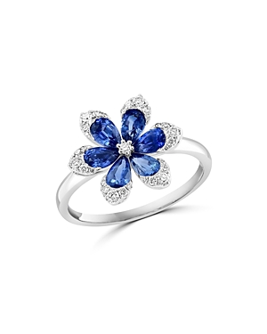 Bloomingdale's Blue Sapphire & Diamond Flower Ring In 14k White Gold In Blue/white