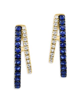 Bloomingdale's Fine Collection - Sapphire & Diamond J Hoop Earrings in 14K Yellow Gold