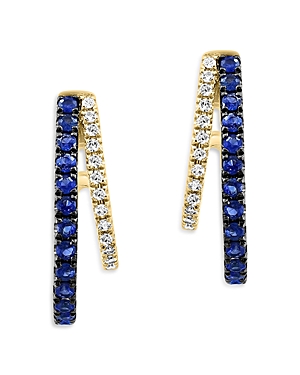 Bloomingdale's Sapphire & Diamond Graduated J Hoop Earrings In 14k Yellow Gold In Blue/white
