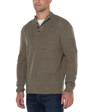 Liverpool Los Angeles Button Mock Neck Marled Sweater In Caramel Mutli